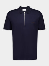 Ferragamo Navy Blue Cotton Polo with Zip Collar