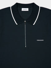 Ferragamo Moss Green Piqué Cotton Polo with Zip