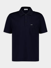 Ferragamo Navy Cotton Polo with Jacquard Pocket