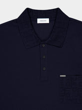 Ferragamo Navy Cotton Polo with Jacquard Pocket