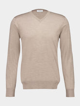 Ferragamo Sand Virgin Wool V-Neck Sweater
