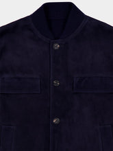 Ferragamo Navy Blue Suede Bomber Jacket