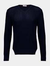 Ferragamo Navy Blue V-Neck Knit Sweater