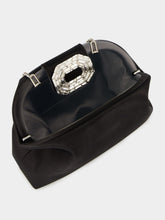 Amina Muaddi Black Camelia Satin Clutch