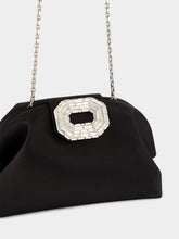 Amina Muaddi Black Camelia Satin Clutch