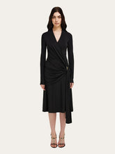 Ferragamo Black Gathered Waist Viscose Midi Dress