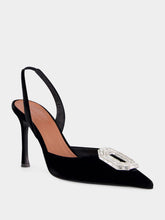 Amina Muaddi Black Camelia Sling 90 in Velvet