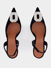 Amina Muaddi Black Camelia Sling 90 in Velvet