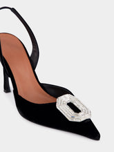 Amina Muaddi Black Camelia Sling 90 in Velvet