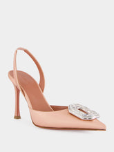 Amina Muaddi Powder Camelia Sling 90 in Satin