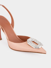 Amina Muaddi Powder Camelia Sling 90 in Satin