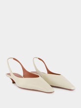 Amina Muaddi Almond Jamie Slingback Mid-Heel Pumps