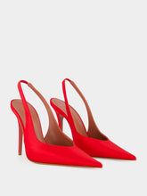 Amina Muaddi Anok 105 Red Satin Slingback Pumps
