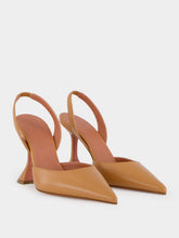 Amina Muaddi Latte Holli 95 Slingback Pumps in Nappa Leather
