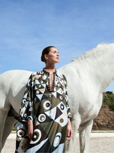 Pucci Khaki and Blue Occhi Silk Embellished Kaftan