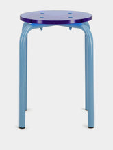 Laurent Badier Blue Acrylic Glass and Steel Stool