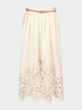 Zimmermann Cream Wylie Embroidered Linen Midi Skirt