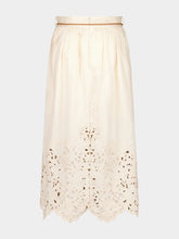 Zimmermann Cream Wylie Embroidered Linen Midi Skirt