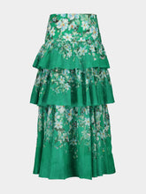 Zimmermann Green Floral Everley Tiered Midi Skirt