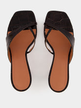 Amina Muaddi Shiona 70 Coffee Crocodile Heeled Mules