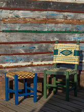House of Capricorn Handmade Coruche Blue Wood and Multicoloured Reed Stool
