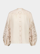 Zimmermann Cream Wylie Embroidered Linen Blouse