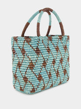Sensi Studio Blue and Brown Canasta Patterned Medium Handbag