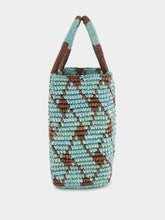 Sensi Studio Blue and Brown Canasta Patterned Medium Handbag