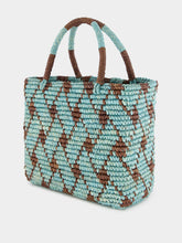 Sensi Studio Blue and Brown Canasta Patterned Medium Handbag