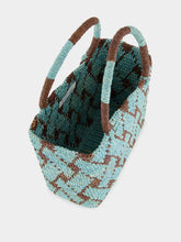 Sensi Studio Blue and Brown Canasta Patterned Medium Handbag