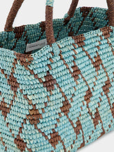 Sensi Studio Blue and Brown Canasta Patterned Medium Handbag