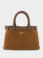 Prada Brown Suede Buckle Small Handbag with Leather Belt Detail
