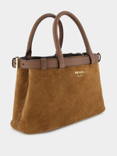 Prada Brown Suede Buckle Small Handbag with Leather Belt Detail
