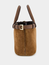 Prada Brown Suede Buckle Small Handbag with Leather Belt Detail
