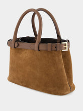 Prada Brown Suede Buckle Small Handbag with Leather Belt Detail