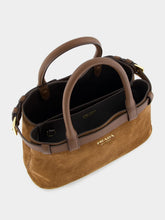 Prada Brown Suede Buckle Small Handbag with Leather Belt Detail