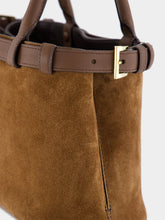 Prada Brown Suede Buckle Small Handbag with Leather Belt Detail