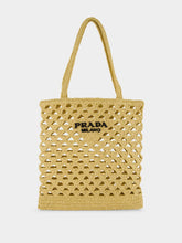 Prada Natural Crochet Tote Bag with Embroidered Logo