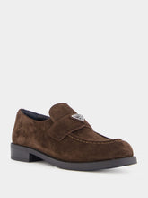 Prada Brown Triangle-Logo Suede Loafers