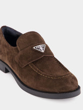 Prada Brown Triangle-Logo Suede Loafers