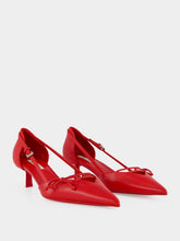 Prada Red Leather Open-Side Bow Pumps