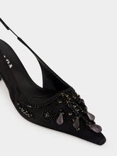 Prada Black Embroidered Satin Slingback Pumps