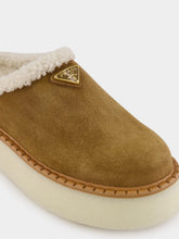 Prada Triangle-Logo Shearling-Lined Slippers