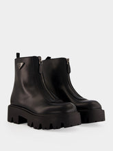Prada Black Leather Zipper Booties