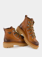 Prada Cognac Leather Laced Booties