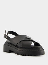 Prada Black Crisscross Rubber Sandals with Logo
