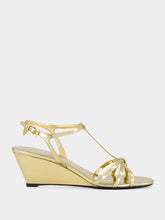 Prada Platine Gold Leather Wedge Sandals
