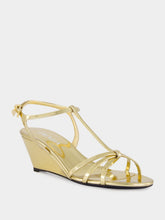Prada Platine Gold Leather Wedge Sandals