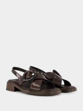 Prada Sienna Brown Brushed Leather Sandals with Buckle
