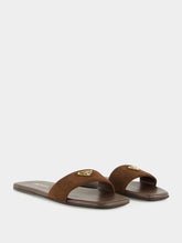 Prada Brown Suede Logo Slides